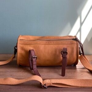 Free People Tan Leather Barrel Bag with Brown Accents